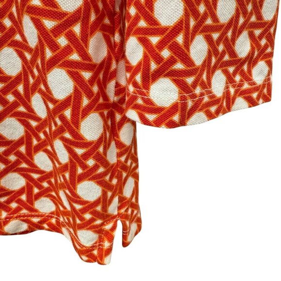 TALBOTS Womens Polo Shirt L/XL Orange Print 3/4 Sleeve Pique Knit Preppy Top - Picture 6 of 8